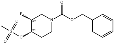 benzyl Cis-3-fluoro-4-((methylsulfonyl)oxy)piperidine-1-carboxylate racemate 구조식 이미지