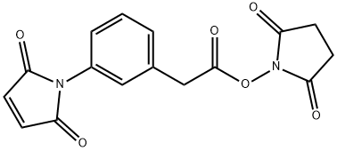 Benzeneacetic acid, 3-(2,5-dihydro-2,5-dioxo-1H-pyrrol-1-yl)-, 2,5-dioxo-1-pyrrolidinyl ester 구조식 이미지