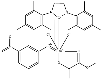 Ruthenium, [1,3-bis(2,4,6-trimethylphenyl)-2-imidazolidinylidene]dichloro[[2-[2-methoxy-1-methyl-2-(oxo-κO)ethoxy-κO]-5-nitrophenyl]methylene-κC]-, (SP-5-41)- Structure