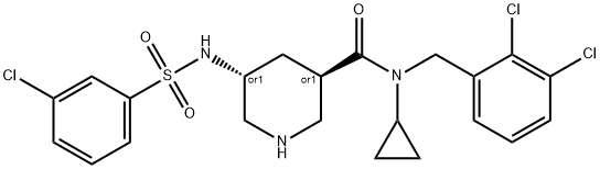 3-Piperidinecarboxamide, 5-[[(3-chlorophenyl)sulfonyl]amino]-N-cyclopropyl-N-[(2,3-dichlorophenyl)methyl]-, (3R,5R)-rel- Structure