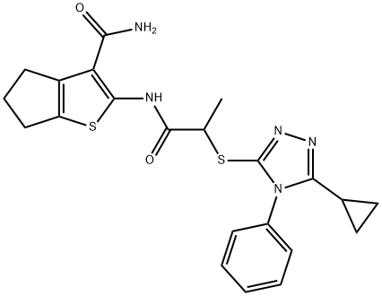 4H-Cyclopenta[b]thiophene-3-carboxamide, 2-[[2-[(5-cyclopropyl-4-phenyl-4H-1,2,4-triazol-3-yl)thio]-1-oxopropyl]amino]-5,6-dihydro- 구조식 이미지