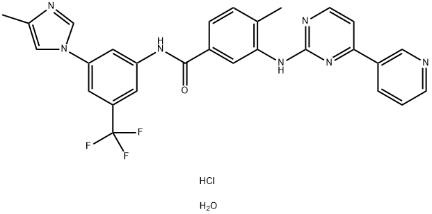 Benzamide, 4-methyl-N-[3-(4-methyl-1H-imidazol-1-yl)-5-(trifluoromethyl)phenyl]-3-[[4-(3-pyridinyl)-2-pyrimidinyl]amino]-, hydrochloride, hydrate (1:1:2) 구조식 이미지