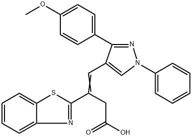 2-Benzothiazolepropanoic acid, β-[[3-(4-methoxyphenyl)-1-phenyl-1H-pyrazol-4-yl]methylene]- Structure