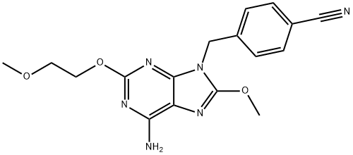 Benzonitrile, 4-[[6-amino-8-methoxy-2-(2-methoxyethoxy)-9H-purin-9-yl]methyl]- Structure