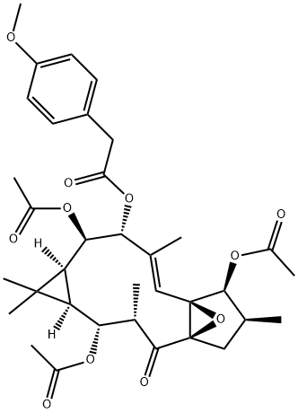 Benzeneacetic acid, 4-methoxy-, 2,7,11-tris(acetyloxy)-1,1a,2,3,4,6,7,10,11,11a-decahydro-1,1,3,6,9-pentamethyl-4-oxo-4a,7a-epoxy-5H-cyclopenta[a]cyclopropa[f]cycloundecen-10-yl ester, [1aR-(1aR*,2R*,3S*,4aR*,6S*,7S*,7aS*,8E,10R*,11R*,11aS*)]- (9CI) Structure