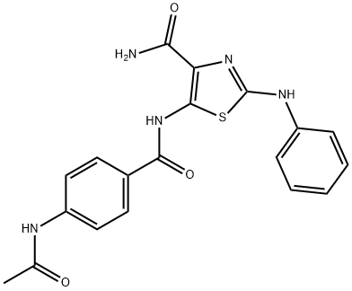 4-Thiazolecarboxamide, 5-[[4-(acetylamino)benzoyl]amino]-2-(phenylamino)- Structure