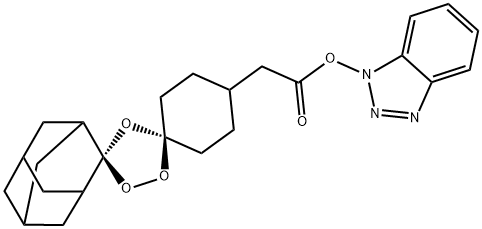 Dispiro[cyclohexane-1,3'-[1,2,4]trioxolane-5',2''-tricyclo[3.3.1.13,7]decane]-4-acetic acid, 1H-benzotriazol-1-yl ester, cis- 구조식 이미지