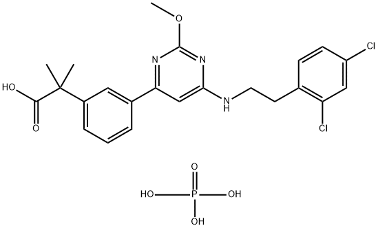 벤젠아세트산,3-[6-[[2-(2,4-디클로로페닐)에틸]aMino]-2-메톡시-4-피리미디닐]-α,α-디메틸-,인산염(1:1) 구조식 이미지