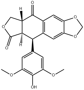 Furo[3',4':6,7]naphtho[2,3-d]-1,3-dioxole-5,8-dione, 5a,6,8a,9-tetrahydro-9-(4-hydroxy-3,5-dimethoxyphenyl)-, (5aR,8aR,9R)- Structure