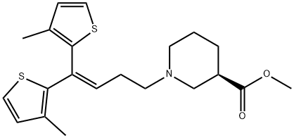 3-Piperidinecarboxylic acid, 1-[4,4-bis(3-methyl-2-thienyl)-3-buten-1-yl]-, methyl ester, (3R)- 구조식 이미지
