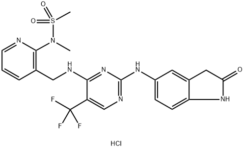 MethanesulfonaMide, N-[3-[[[2-[(2,3-dihydro-2-oxo-1H-indol-5-yl)aMino]-5-(trifluoroMethyl)-4-pyriMidinyl]aMino]Methyl]-2-pyridinyl]-N-Methyl-, hydrochloride (1:1) 구조식 이미지