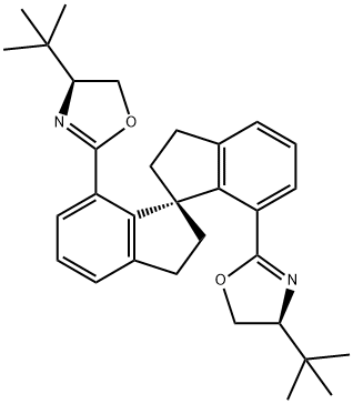 Oxazole, 2,2'-[(1S)-2,2',3,3'-tetrahydro-1,1'-spirobi[1H-indene]-7,7'-diyl]bis[4-(1,1-dimethylethyl)-4,5-dihydro-, (4S,4'S)- Structure