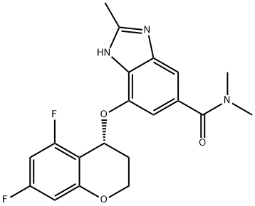 1H-Benzimidazole-5-carboxamide, 7-[[(4R)-5,7-difluoro-3,4-dihydro-2H-1-benzopyran-4-yl]oxy]-N,N,2-trimethyl- 구조식 이미지