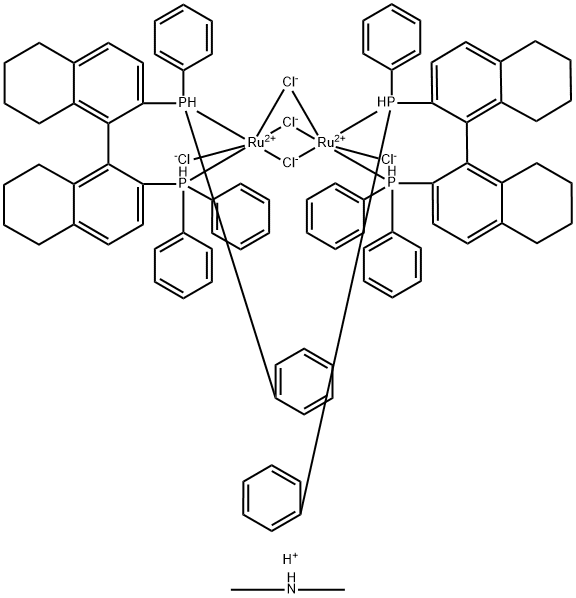 Dimethylammoniumdichlorotri(μ-chloro)bis[(S)-(-)-2,2'-bis(diphenylphosphino)-5,5',6,6',7,7',8,8'-octahydro-1,1'-binaphthyl]diruthenate(II)[NH2Me2][{RuCl((S)-H8-binap)}2(μ-Cl)3]　 구조식 이미지