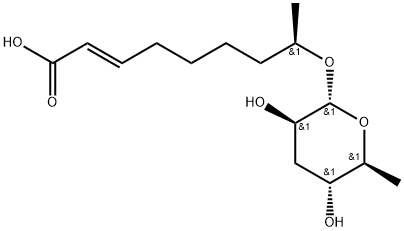 2-Nonenoic acid, 8-[(3,6-dideoxy-α-L-arabino-hexopyranosyl)oxy]-, (2E,8R)- 구조식 이미지