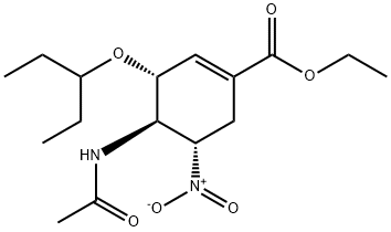 1-Cyclohexene-1-carboxylic acid, 4-(acetylamino)-3-(1-ethylpropoxy)-5-nitro-, ethyl ester, (3R,4R,5S)- 구조식 이미지