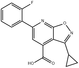 3-cyclopropyl-6-(2-fluorophenyl)-[1,2]oxazolo[5,4-b]pyridine-4-carboxylic acid 구조식 이미지