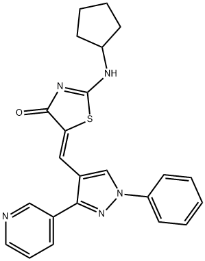 4(5H)-Thiazolone, 2-(cyclopentylamino)-5-[[1-phenyl-3-(3-pyridinyl)-1H-pyrazol-4-yl]methylene]-, (5Z)- 구조식 이미지