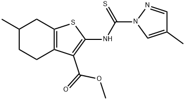 methyl 6-methyl-2-(4-methyl-1H-pyrazole-1-carbothioamido)-4,5,6,7-tetrahydrobenzo[b]thiophene-3-carboxylate Structure