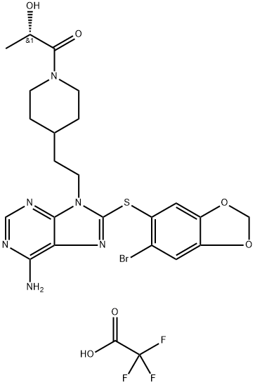 (S)-1-(4-(2-(6-aMino-8-(6-broMobenzo[d][1,3]dioxol-5-ylthio)-9H-purin-9-yl)ethyl)piperidin-1-yl)-2-hydroxypropan-1-one trifluoroacetate 구조식 이미지
