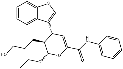 2H-Pyran-6-carboxamide, 4-benzo[b]thien-3-yl-2-ethoxy-3,4-dihydro-3-(3-hydroxypropyl)-N-phenyl-, (2S,3S,4R)- 구조식 이미지