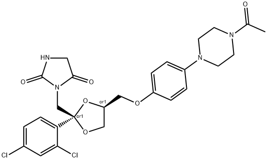 Piperazine, 1-acetyl-4-[4-[[(2R,4S)-2-(2,4-dichlorophenyl)-2-[(2,5-dioxo-1-imidazolidinyl)methyl]-1,3-dioxolan-4-yl]methoxy]phenyl]-, rel- (9CI) Structure