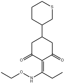 1,3-Cyclohexanedione, 2-[1-(ethoxyamino)propylidene]-5-(tetrahydro-2H-thiopyran-3-yl)- 구조식 이미지