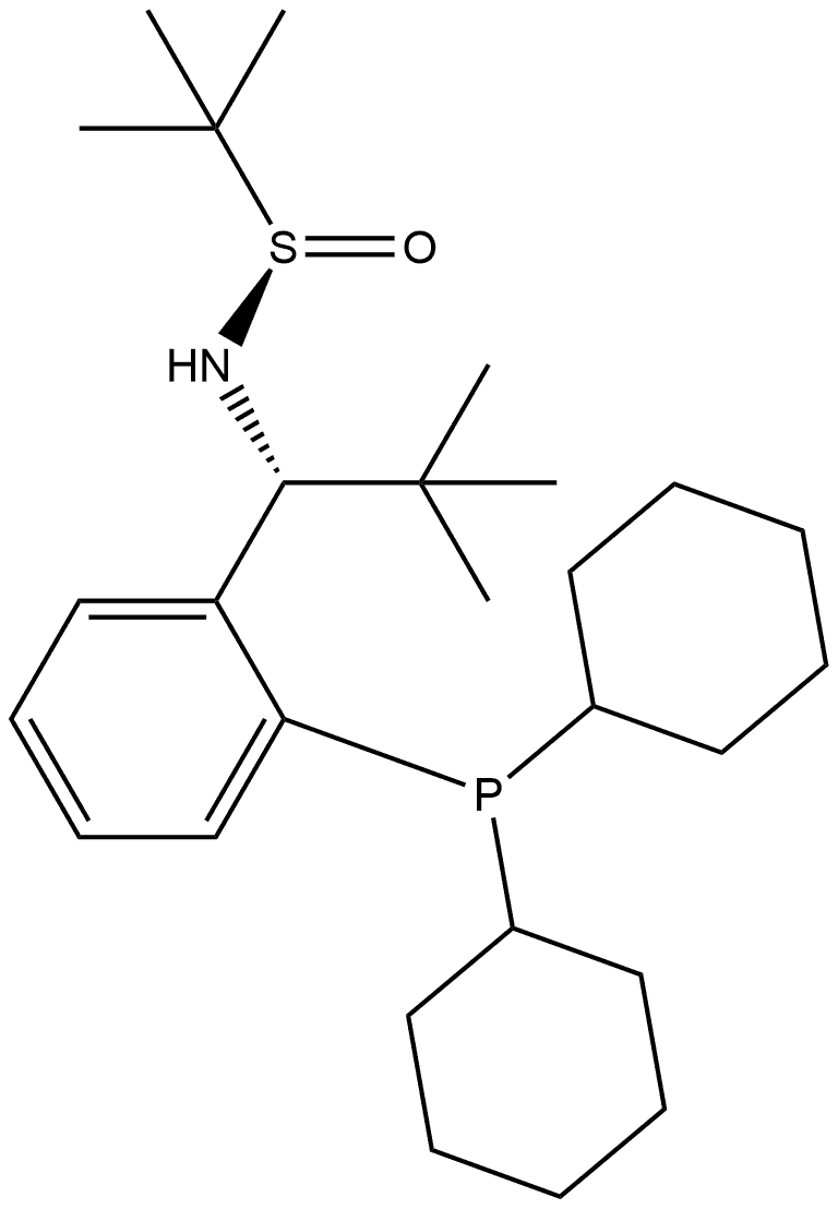 S(R)]-N-((1R)-1-(2-(Dicyclohexylphosphino)phenyl)-2,2-dimethylpropyl)-2-methyl-2-propanesulfinamide Structure