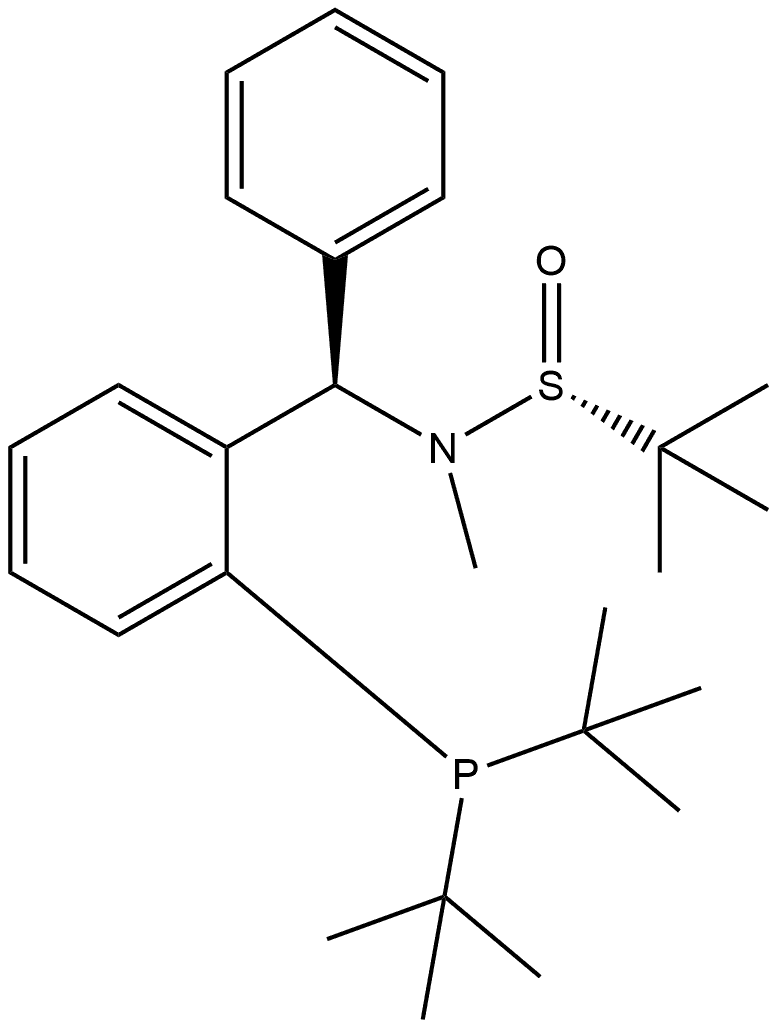 [S(R)]-N-[(1R)-1-[2-(Di-tert-butylphosphanyl)phenyl]phenylmethyl]-N,2-dimethyl-2-propanesulfinamide 구조식 이미지