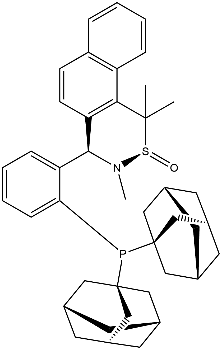 [S(R)]-N-[(R)-[2-(Diadamantanphosphino)phenyl](2-naphthalenyl)methyl]-N,2-dimethyl-2-propanesulfinamide 구조식 이미지