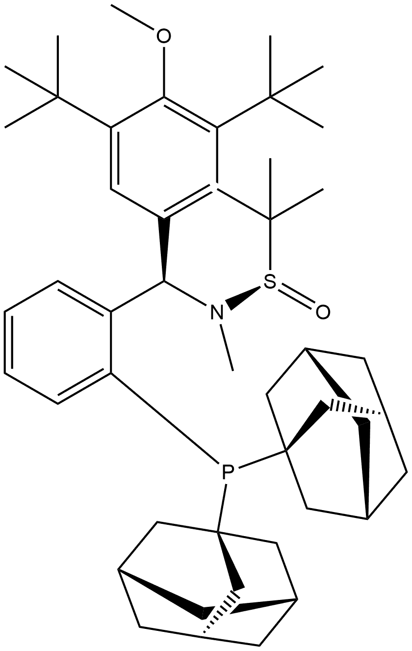 [S(R)]-N-[(R)-[3,5-Bis(1,1-dimethylethyl)-4 methoxyphenyl][2-(diadamantanphosphanyl)phenyl]methyl]-N,2-dimethyl-2-propanesulfinamide 구조식 이미지