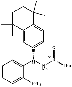 S(R)]-N-[(S)-[2-(Diphenylphosphino)phenyl](5,6,7,8-tetrahydro-5,5,8,8-tetramethyl-2-naphthalenyl)methyl]-N,2-dimethyl-2-propanesulfinamide 구조식 이미지