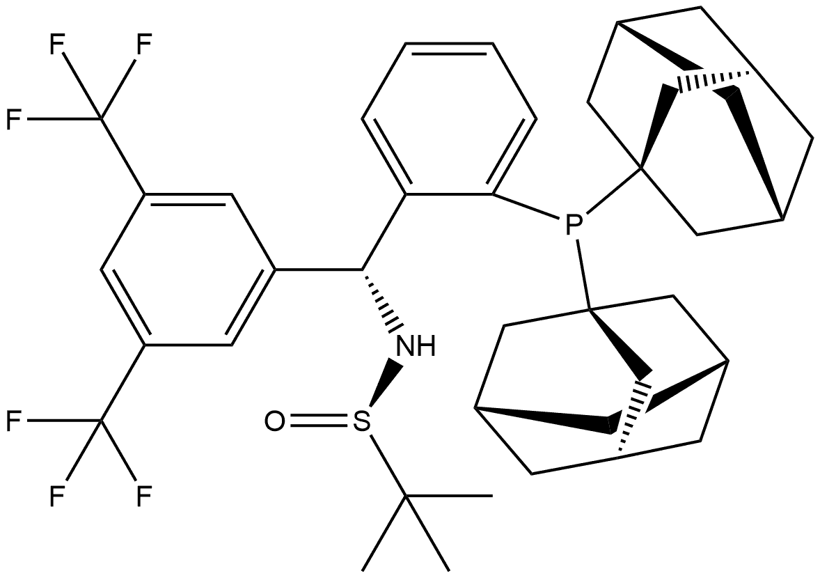 [S(R)]-N-[(R)-3,5-Bis(trifluoromethyl)phenyl)[2-(Diadamantanphosphino)phenyl]methyl]-2-methyl-2-propanesulfinamide 구조식 이미지