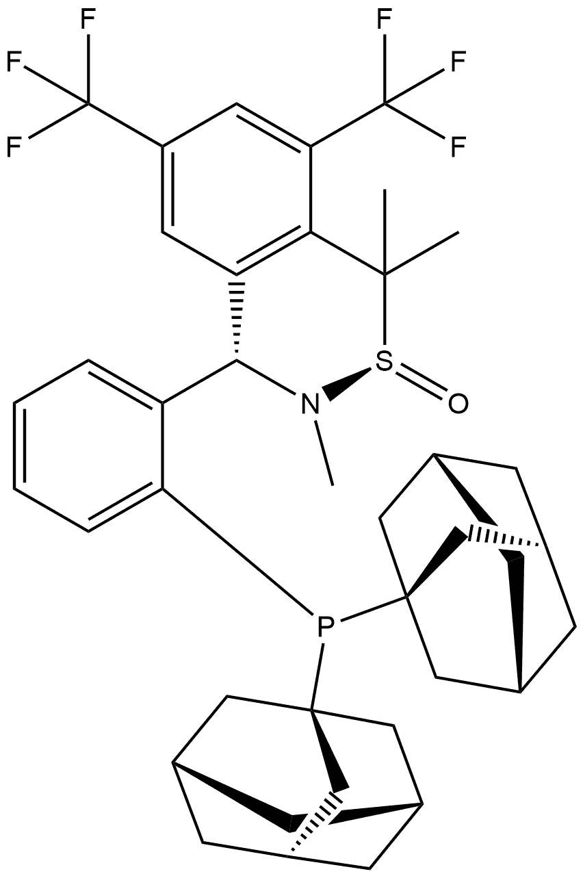 [S(R)]-N-[(S)-3,5-Bis(trifluoromethyl)phenyl)[2-(Diadamantanphosphino)phenyl]methyl]-N,2-dimethyl-2-propanesulfinamide 구조식 이미지