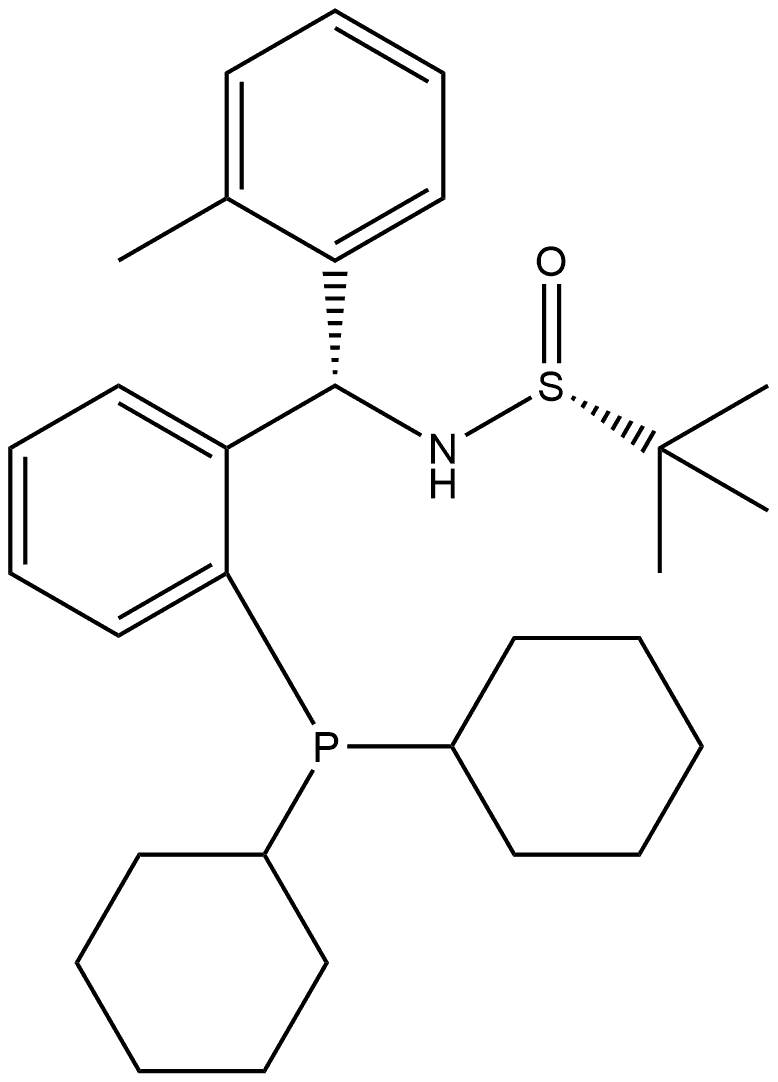 S(R)]-N-[(S)-(2-Methylphenyl)[2-(dicyclohexylphosphino)phenyl]methyl]-2-methyl-2-propanesulfinamide 구조식 이미지