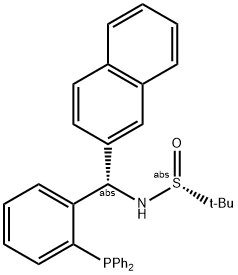 S(R)]-N-[(S)-[2-(Diphenylphosphino)phenyl](2-naphthalenyl)methyl]-2-methyl-2-propanesulfinamide 구조식 이미지