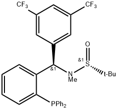S(R)]-N-[(R)-3,5-(Bis(trifluoromethyl)phenyl)[2-(diphenylphosphino)phenyl]methyl]-N,2-dimethyl-2-propanesulfinamide 구조식 이미지