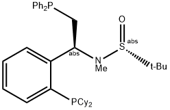 [S(R)]-N-[(1S)-2-(Diphenylphosphino)-1-[2-(dicyclohexylphosphanyl)phenyl]ethyl]-N,2-dimethyl-2-propanesulfinamide 구조식 이미지