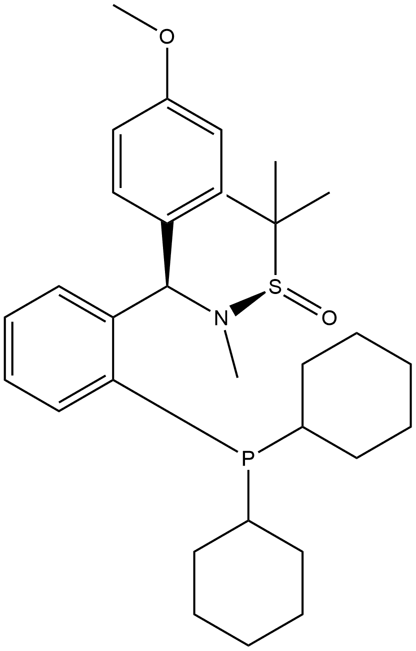 [S(R)]-N-[(R)-[2-(Dicyclohexylphosphanyl)phenyl](4-methoxyphenyl)methyl]-N,2-dimethyl-2-propanesulfinamide 구조식 이미지