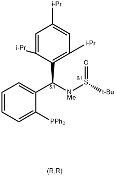 S(R)]-N-((R)-(2-(Diphenylphosphino)phenyl)(2,4,6-triisopropylphenyl)methyl)-N,2-dimethyl-2-propanesulfinamide 구조식 이미지