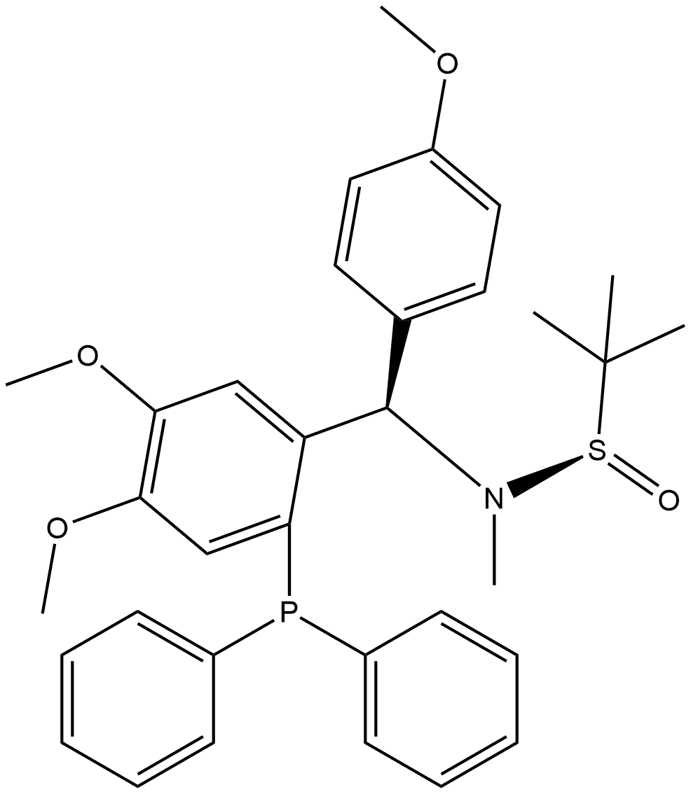 [S(R)]-N-[(R)-[2-(Diphenylphosphino)-4,5-dimethoxyphenyl)](4-methoxyphenyl)methyl]-N,2-dimethyl-2-propanesulfinamide Structure