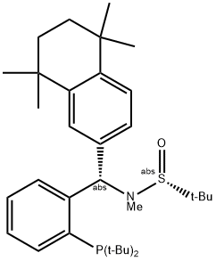 [S(R)]-N-((S)-(2-(Di-tert-butylphosphino)phenyl)(5,6,7,8-tetrahydro-5,5,8,8-tetramethyl-2-naphthalenyl)methyl]-N,2-dimethyl-2-propanesulfinamide Structure