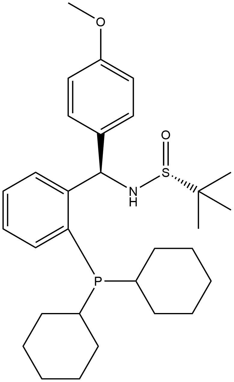S(R)]-N-[(R)-(4-Methoxyphenyl)[2-(dicyclohexylphosphino)phenyl]methyl]-2-methyl-2-propanesulfinamide 구조식 이미지