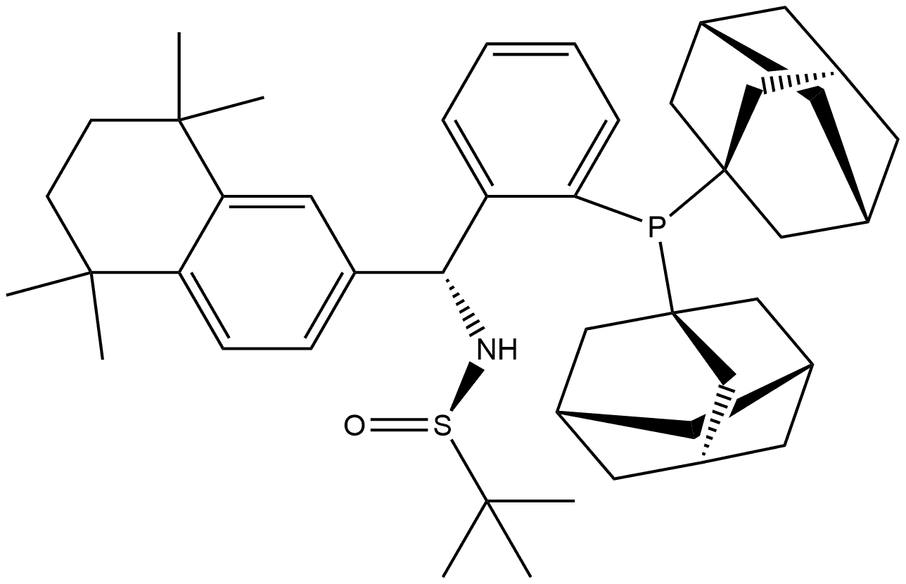 [S(R)]-N-((R)-(2-(Diadamantanphosphino)phenyl)(5,6,7,8-tetrahydro-5,5,8,8-tetramethyl-2-naphthalenyl)methyl]-2-methyl-2-propanesulfinamide 구조식 이미지