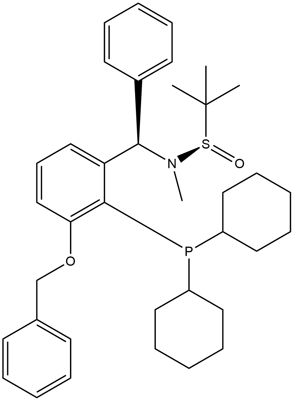 [S(R)]-N-[(R)-[(3-(Benzyloxy)-2-(dicyclohexylphosphino)phenyl)phenylmethyl]-N,2-dimethyl-2-propanesulfinamide Structure