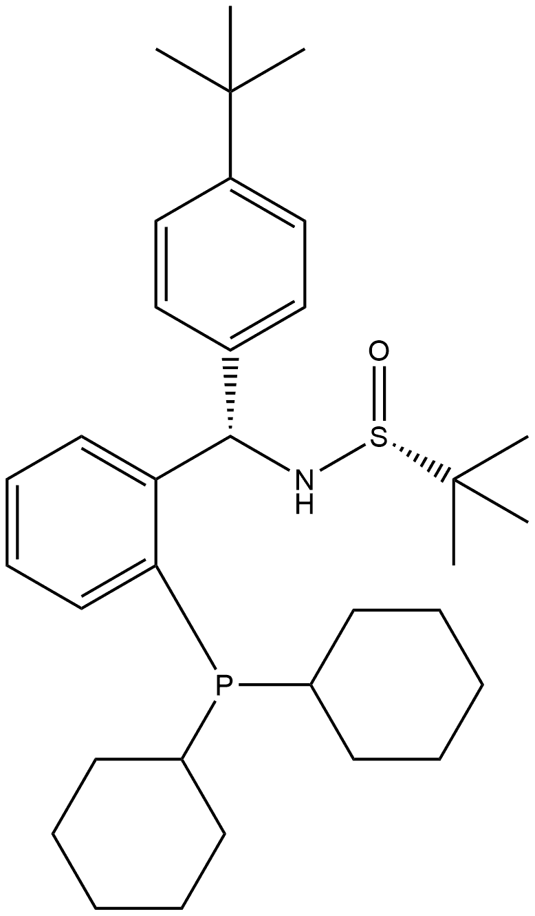 S(R)]-N-[(S)-(4-(tert-Butyl)phenyl)[2-(dicyclohexylphosphino)phenyl]methyl]-2-methyl-2-propanesulfinamide 구조식 이미지