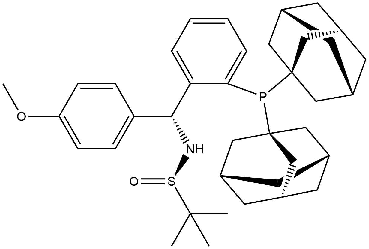 [S(R)]-N-[(R)-(4-(Methoxyphenyl)phenyl)[2-(Diadamantanphosphino)phenyl]methyl]-2-methyl-2-propanesulfinamide 구조식 이미지