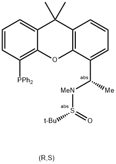 [S(R)]-N-[(S)-1-[5-(Diphenylphosphino)-9,9-dimethyl-9H-xanthen-4-yl]ethyl]-N,2-dimethyl-2-propanesulfinamide 구조식 이미지