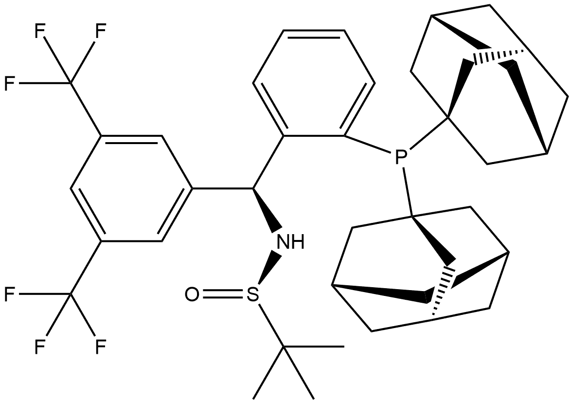 [S(R)]-N-[(S)-3,5-Bis(trifluoromethyl)phenyl)[2-(Diadamantanphosphino)phenyl]methyl]-2-methyl-2-propanesulfinamide 구조식 이미지