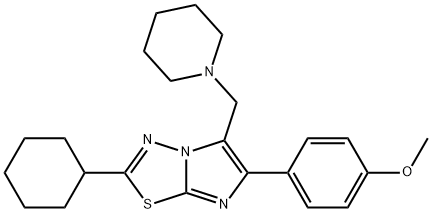 Imidazo[2,1-b]-1,3,4-thiadiazole, 2-cyclohexyl-6-(4-methoxyphenyl)-5-(1-piperidinylmethyl)- Structure